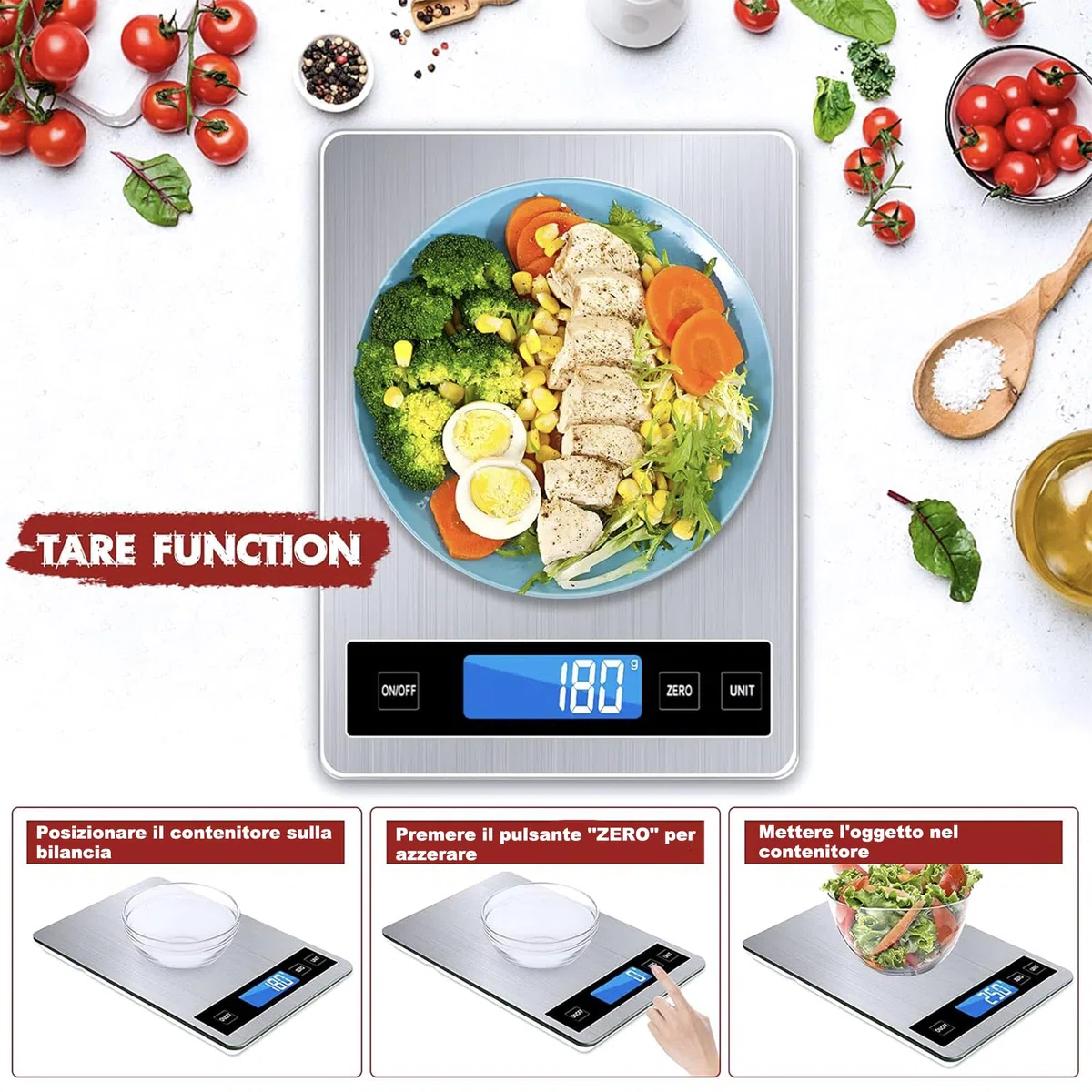 Bilancia da cucina, 33lb/15kg Bilancia da cucina digitale con display LCD+acciaio inox+vetro temperato, precisione fino a 1g - g/kg/lb:oz/ml/fl'oz - TYPE-C o Batteria(nessuna batteria inclusa)
