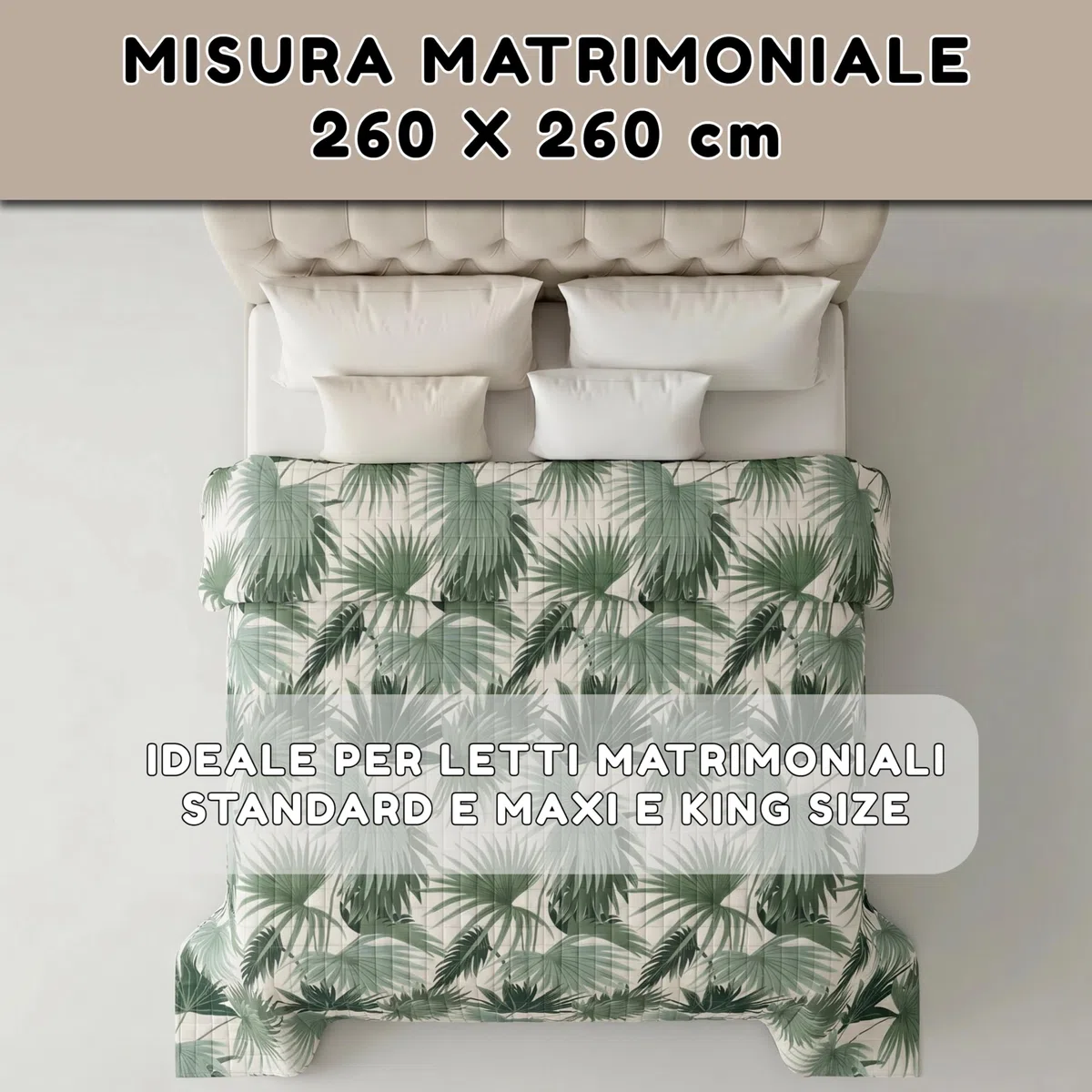 Riad Arredo Copriletto Trapuntato Matrimoniale Estivo Primaverile 260x260 cm – Trapuntino Leggero in Morbida Microfibra Traspirante Mano Delicata – Tropical