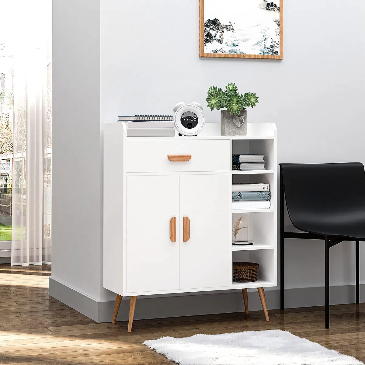 HOMCOM Credenza Moderna con Armadietto e Cassetto, Mobile Multiuso in Legno per Cucina e Salotto, 80 x 29.5 x 96cm Bianco