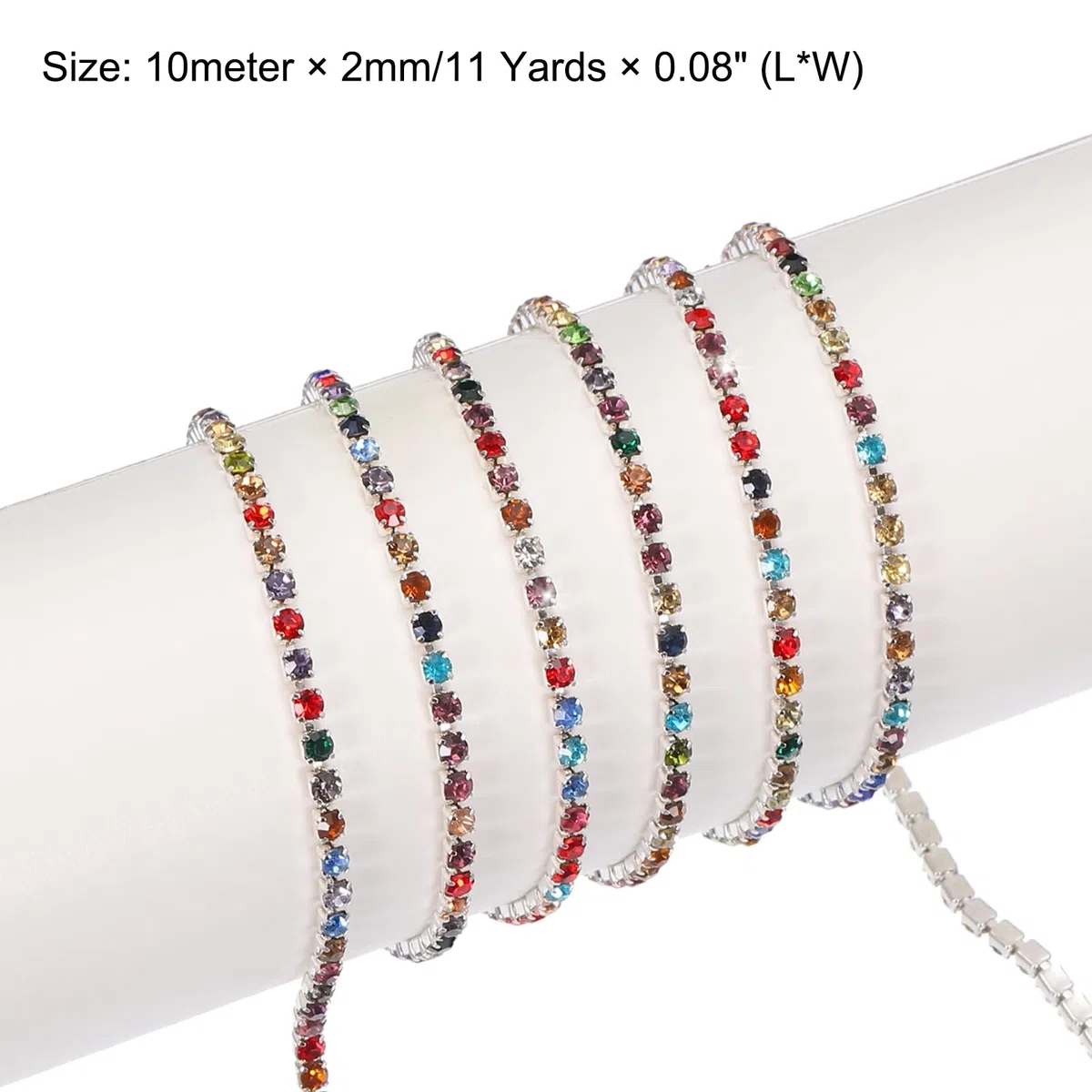 QUARKZMAN 11 Iarde 2mm Cristallo Strass Diamante Catena Chiusura Coppa Rifinito Catena per Cucire Artigianato Gioielli Fai da Te Decorazioni Matrimoni Arcobaleno