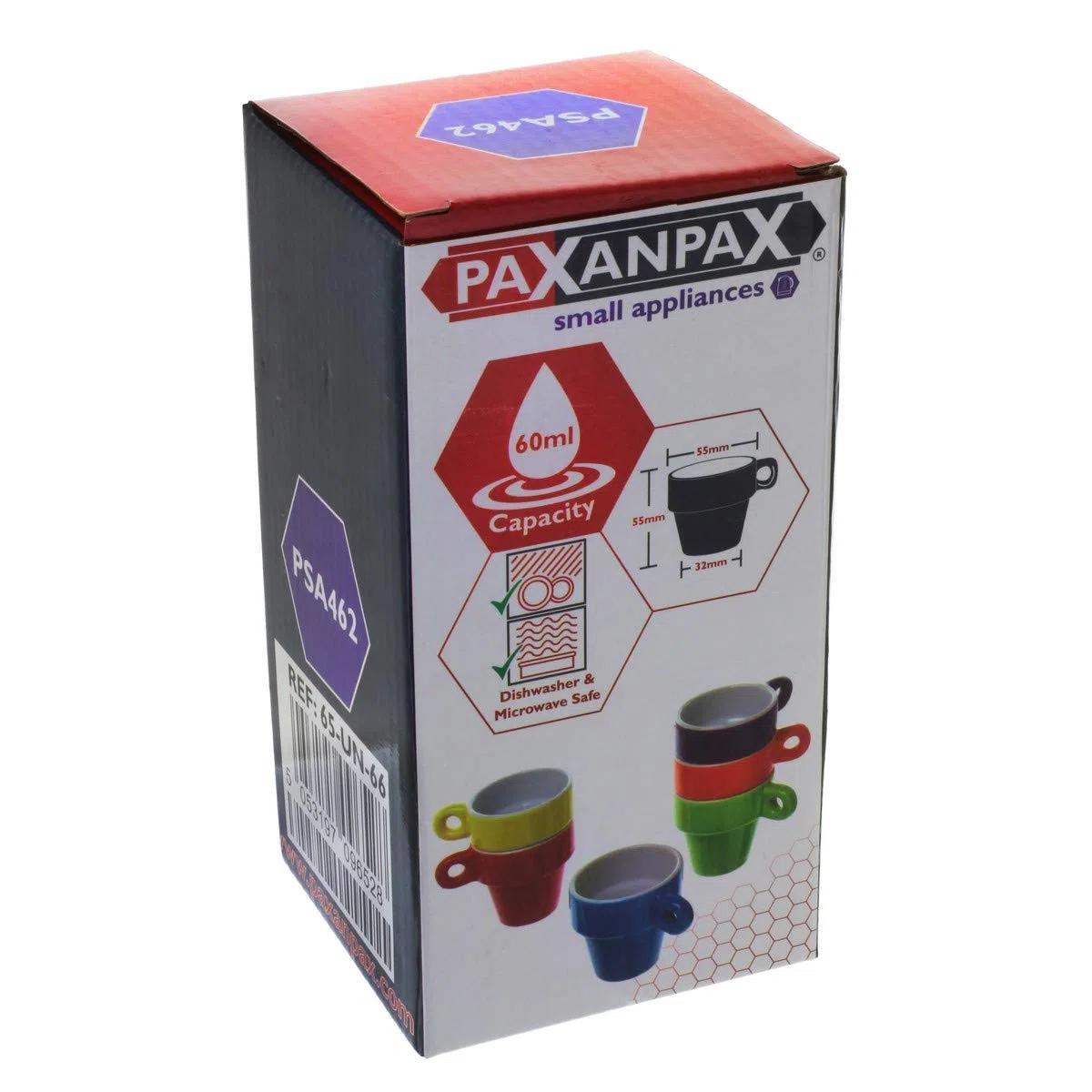 Paxanpax PSA462 Set di 6 tazze da caffè espresso impilabili in ceramica con supporto, multiplo