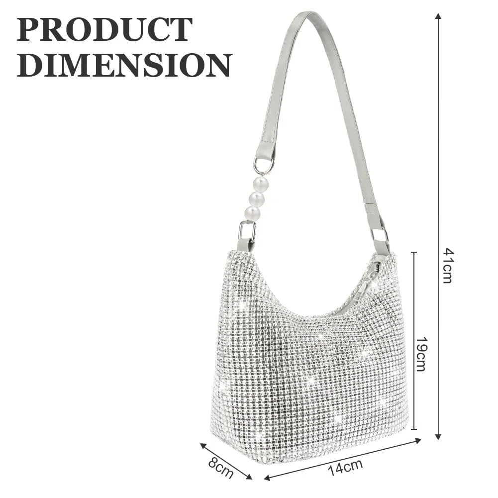 OSDUE Borsa da Sera con Pochette, Borse con Strass Fatte a Mano in Argento Lucido, Donna Pochette da Sera, Borsa a Tracolla Chic ed Elegante Borsa Tote per Serate Matrimoni Balli di Fine Anno Feste A