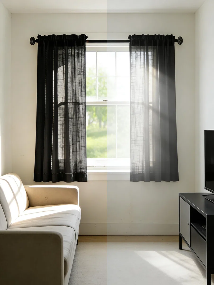 COPPIA TENDE BOUCLÈ EFFETTO LINO TINTA UNITA SEMITRASPARENTE CON PASSANTE (NERO, 240A x 60L cm (2 Pannelli))