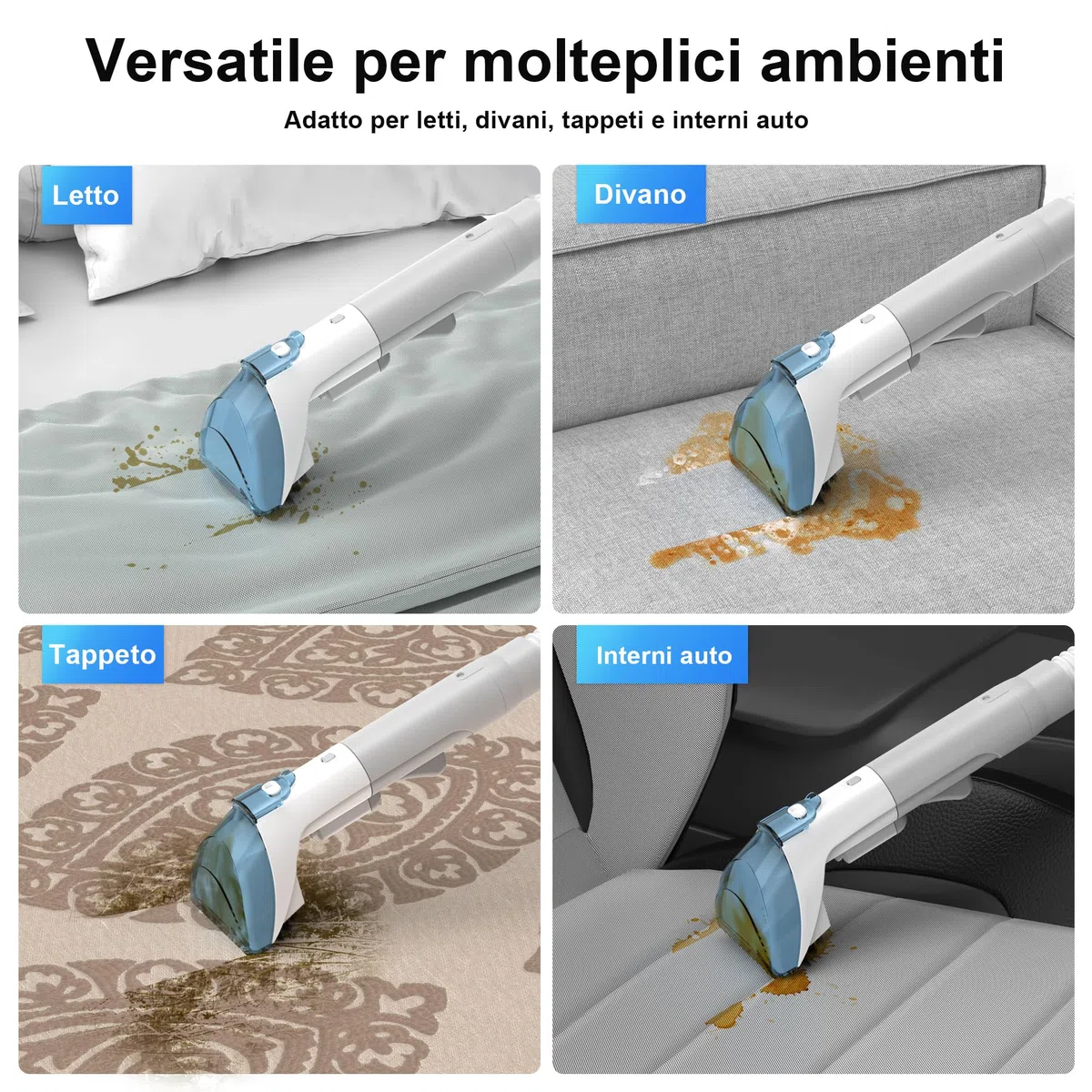 Rivenara Lavatappeti Aspirapolvere Tessuti Divani- 450 W Lava Tappezzeria Asciuga e Aspira Acqua Pulitore a Vapore per Divano Tappeti Moquette Tappezzeria Scale e Auto Pulisci Lavadivani