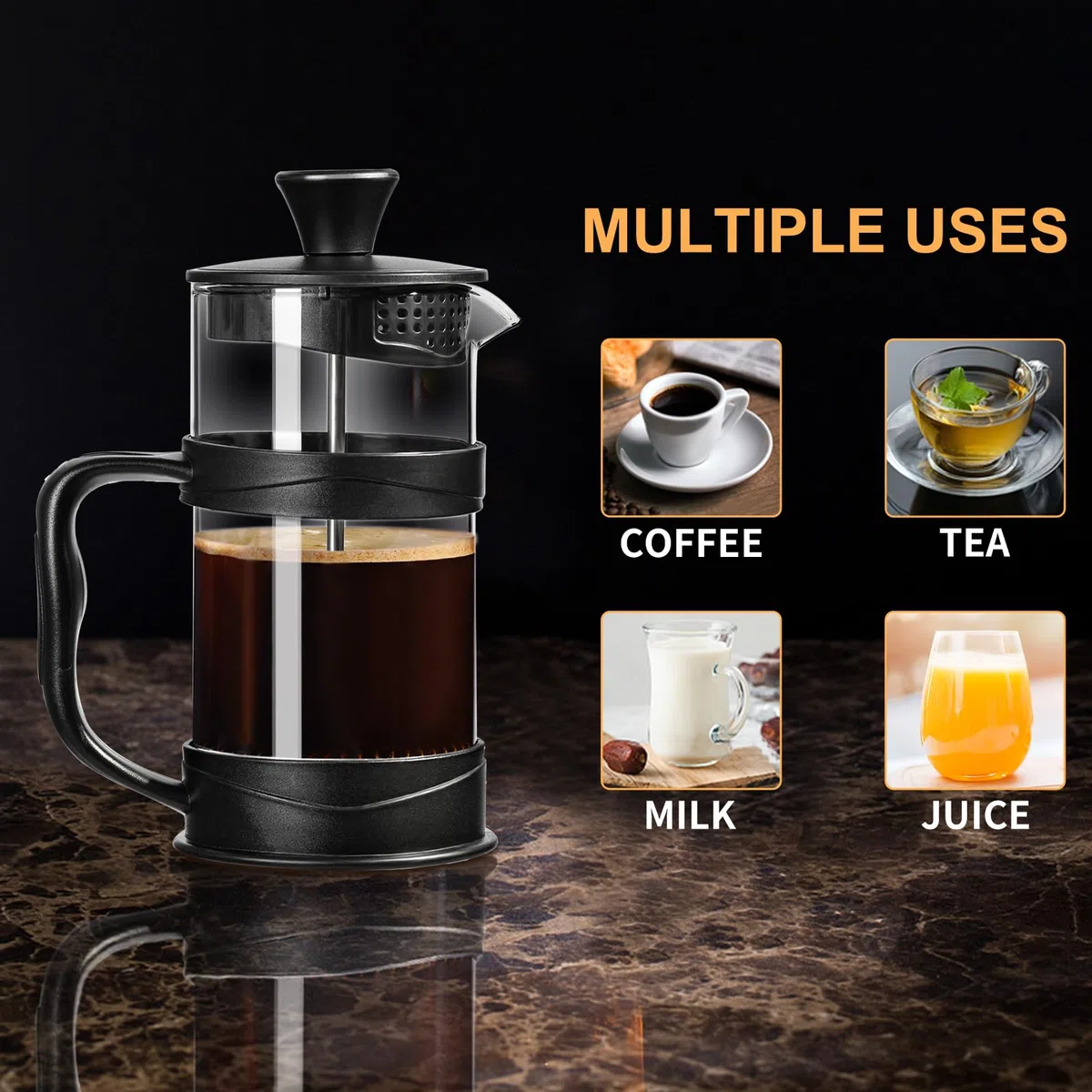 ParaCity French Press, Piccola Realizzata Con Filtro in Acciaio Inossidabile e Vetro Borosilicato, Cold Brew da 350 ml, Adatta per la Casa o in Viaggio