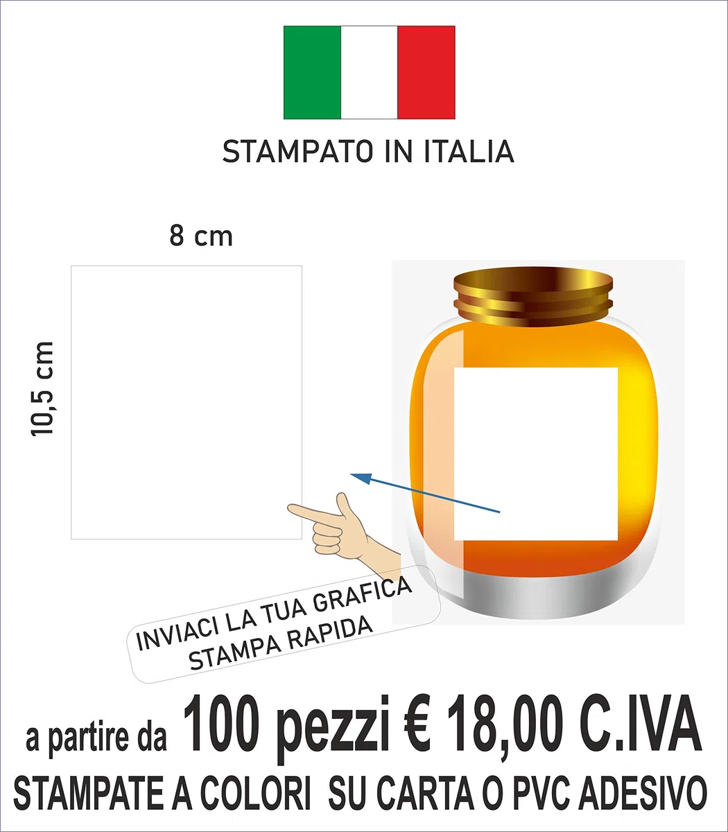 ETICHETTE RETTANGOLARI ADESIVE PERSONALIZZATE PER VINO OLIO MIELE (Carta 100 pz)