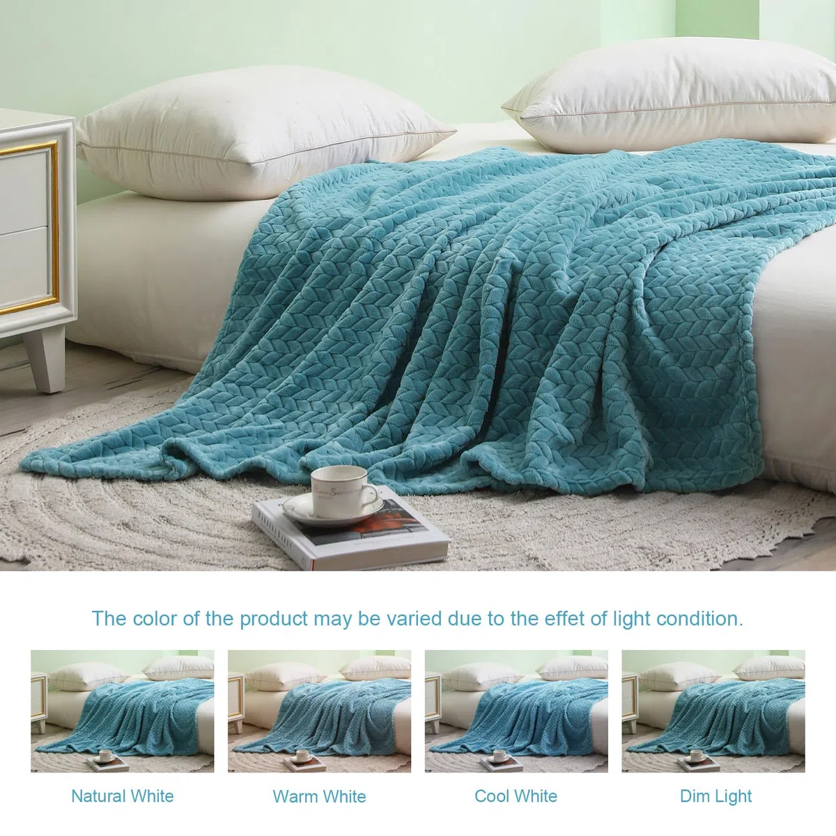 Exclusivo Mezcla Coperta Plaid Pile di Flanella per Divano, 130x170 CM Coperta Letto Singolo con Modello a Foglie, Morbida e Calda, Blu ardesia