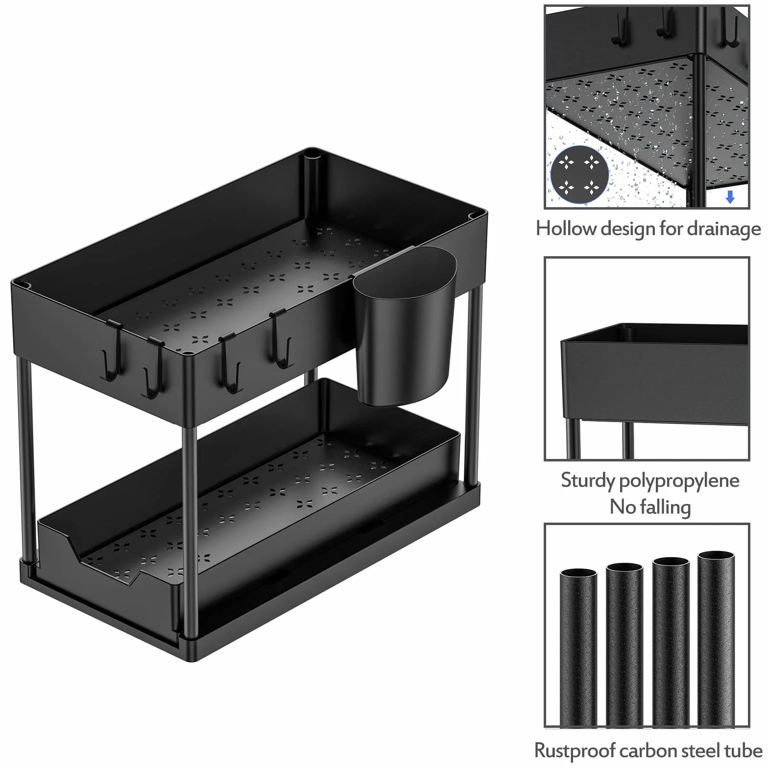 Puricon Organizer Sottolavello Cucina a 2 Livelli, Organizer Sottolavello Portaoggetti Ripiano Multiuso sotto Lavello per Cucina Bagno (Nero, 1)