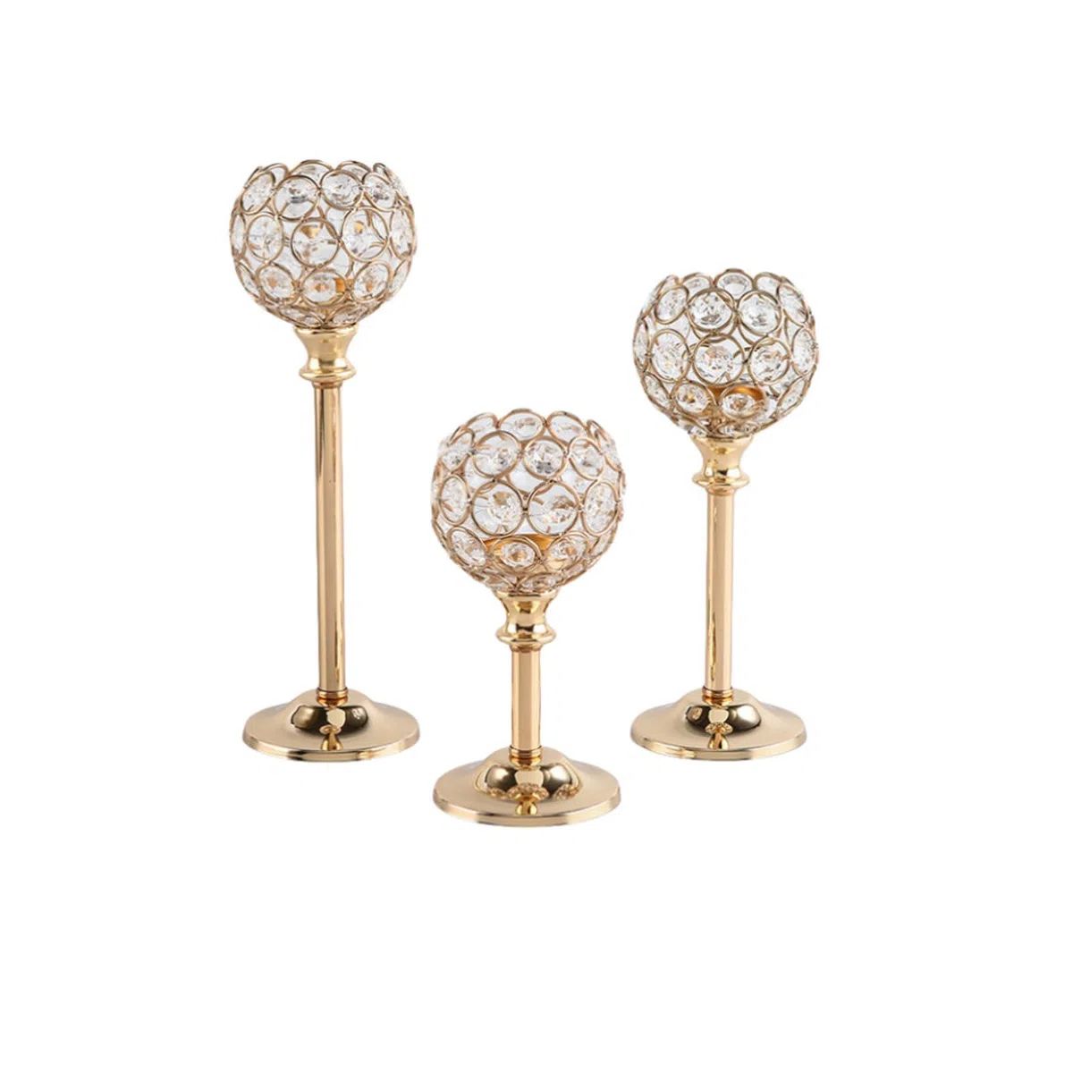Set di 3 portacandele in cristallo dorato, per tavolo di nozze e decorazioni natalizie, 17/22/27 cm, decorazione da tavolo per cena