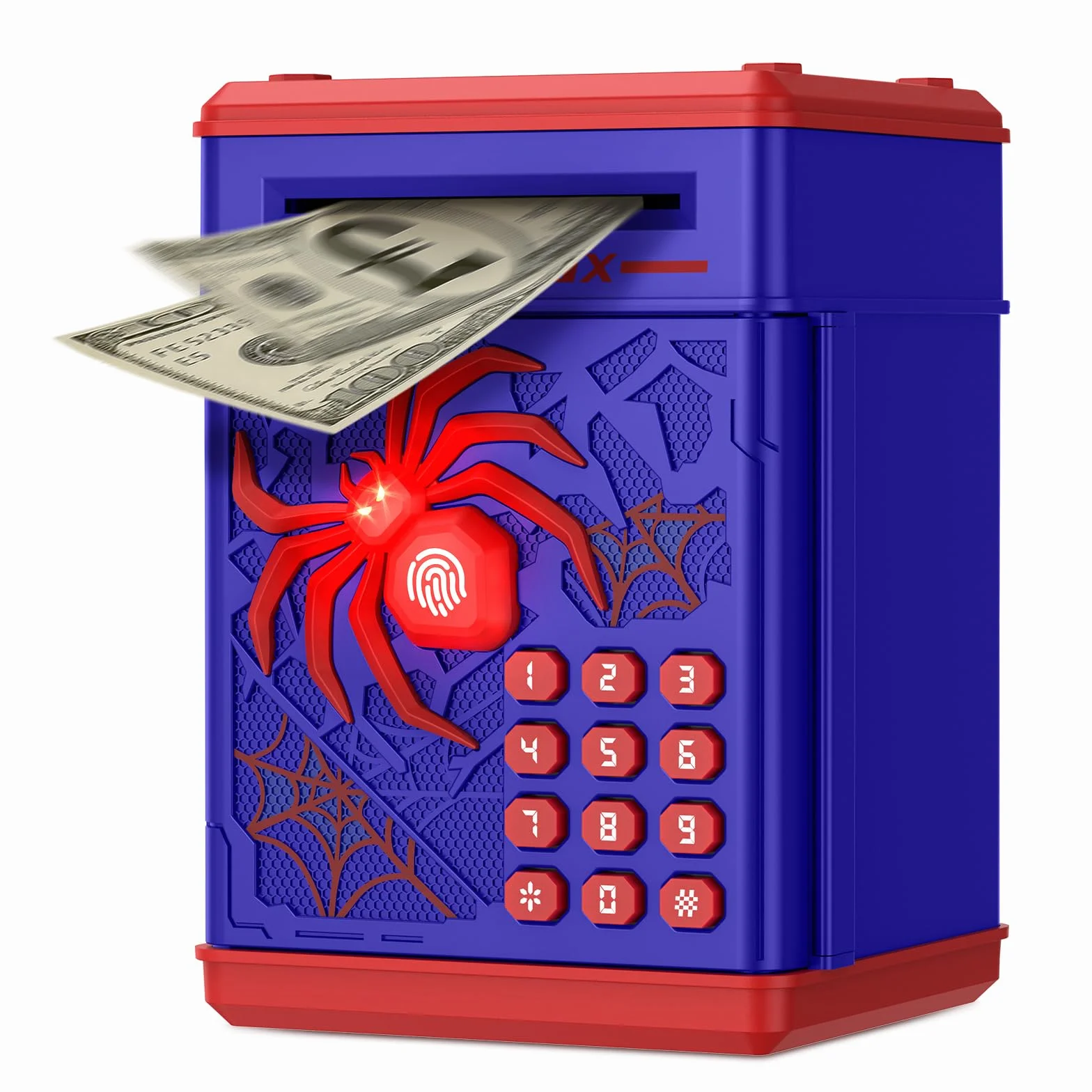 Yellcetoy Salvadanaio Elettronico per Bambini, Spider Cassaforte con Codice di Sicurezza e Musica, Compleanno Regali di Natale per Ragazzi Ragazze 3 4 5 6 7+ anni Blu
