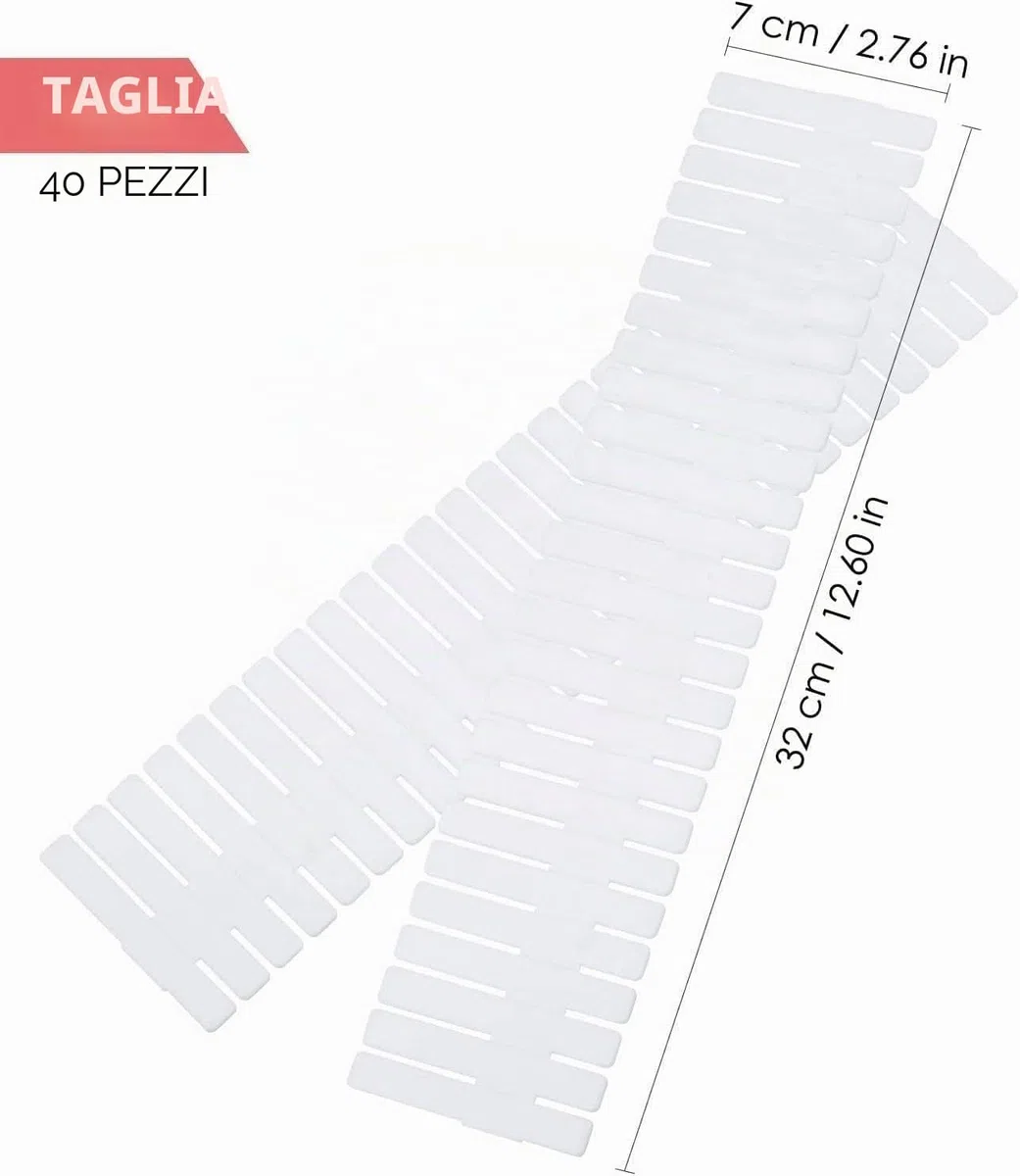 40 Pezzi Separatori Cassetti Organizzatore Cassetto Regolabili per Biancheria Intima, Calze, Trucco, Forniture per Ufficio, Bianco