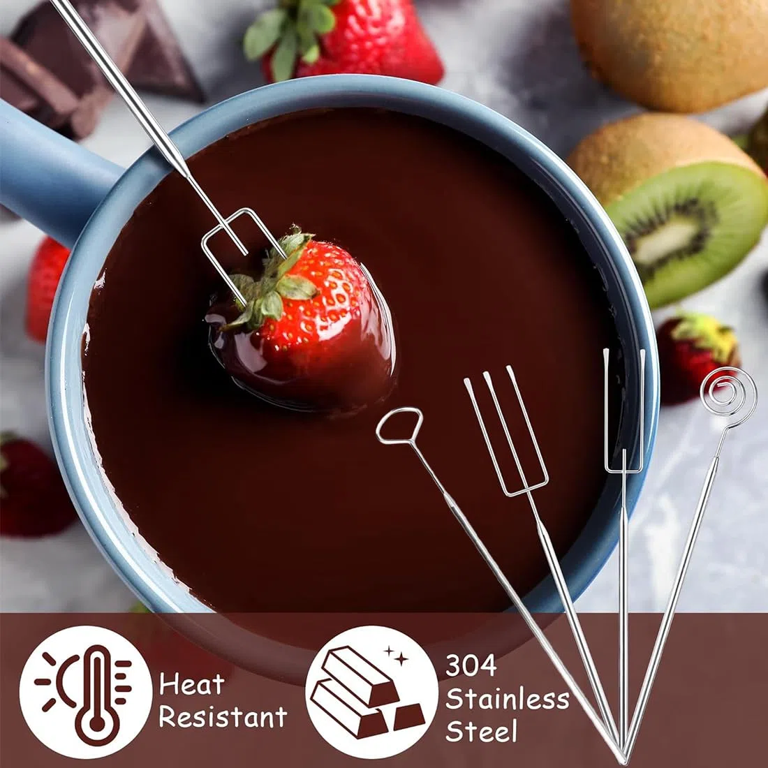 NHQZ Set Forchette per Cioccolato, 4 Pezzi, Posate in Acciaio Inossidabile per Praline Fai da Te, Forchetta a Spirale e Forchette per Immersione e Posizionamento, Facile da Pulire