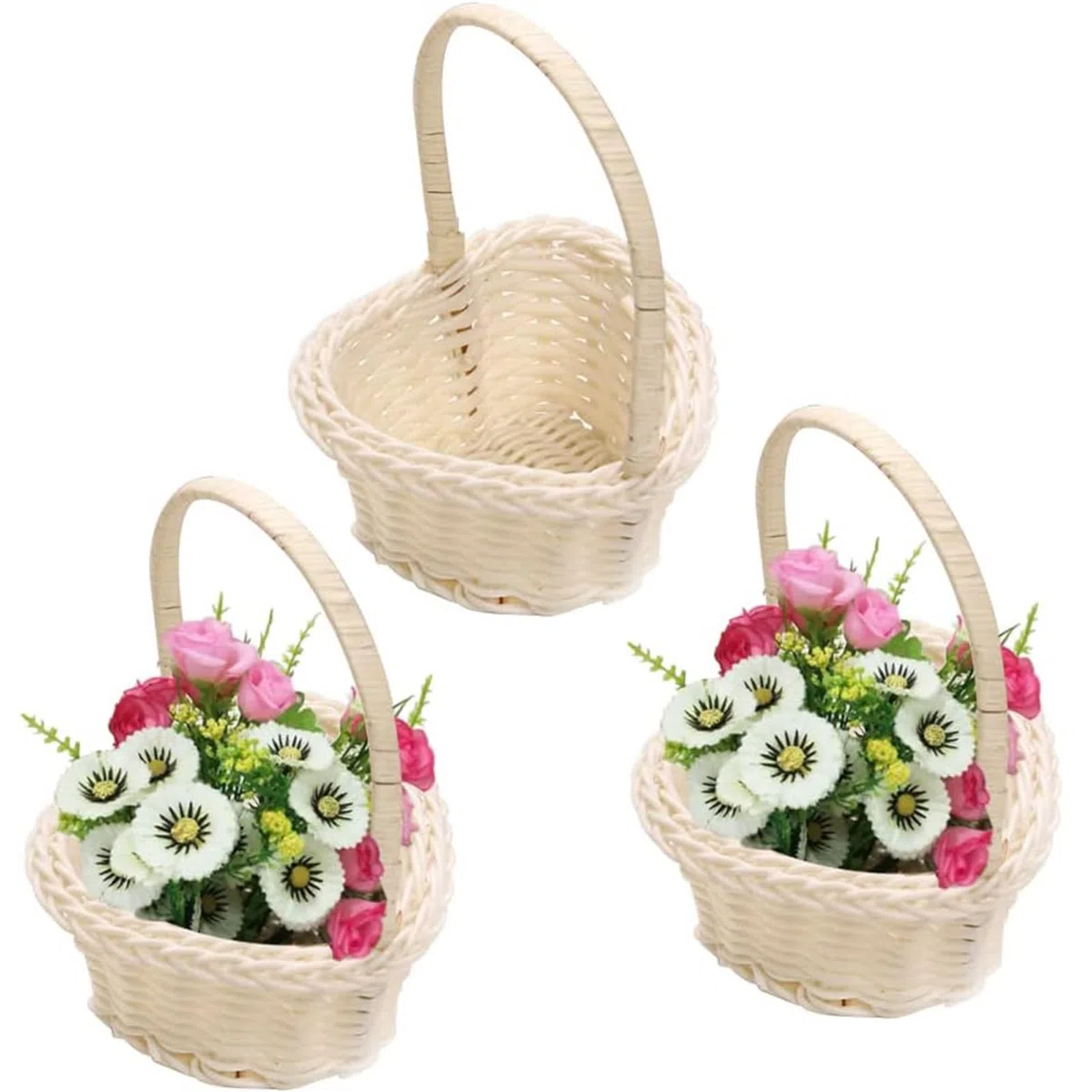 Cestini In Vimini Con Manico, 8 Pezzi Cestini Piccoli In Vimini, Contenitori Di Fiori per Matrimoni, Contenitori Da Canestri, Mini Canestri Di Rattan per Regali, Rustici, Matrimoni, Feste, Bianco