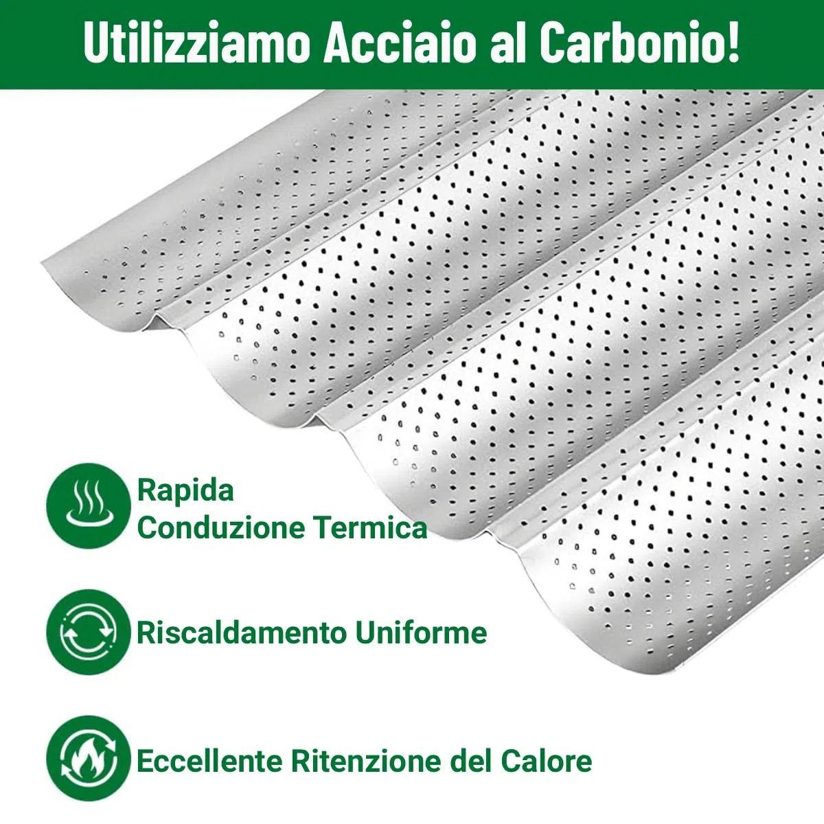 Amagabeli - Teglia da forno per baguette, 38,1 x 33 cm, per 4 pagnotte e baguette