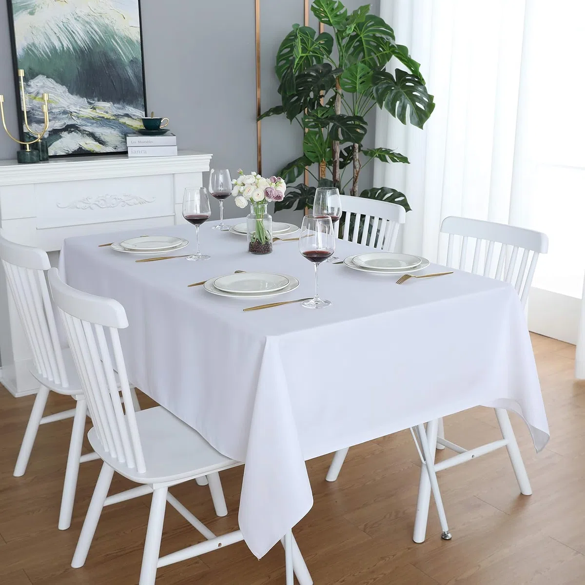 LivinEase Tovaglia Rettangolare 140 x 240 cm - Tovaglie Bianco in Misto Cotone da 250 g/m² Ideale per Tavoli da 6 a 10 Posti - Tovaglia in Lino Ideale per la Tavola di Natale