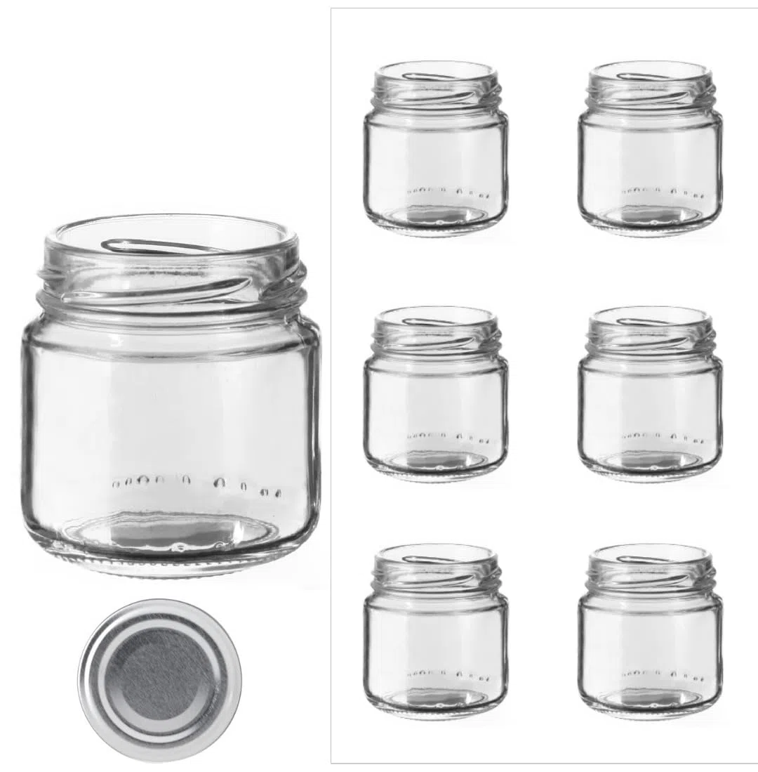 Barattoli in vetro per marmellate e omogeneizzati da106 ml con tappo twist off 53mm 48pz - Vasetti vuoti in vetro da 106ml per marmellate, conserve, cinfetture e bomboniere - tappi colori assortiti