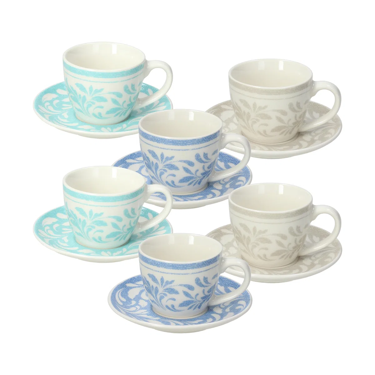 Tognana Celine, confezione 6 tazze caffè con piattino, new bone china, multicolor