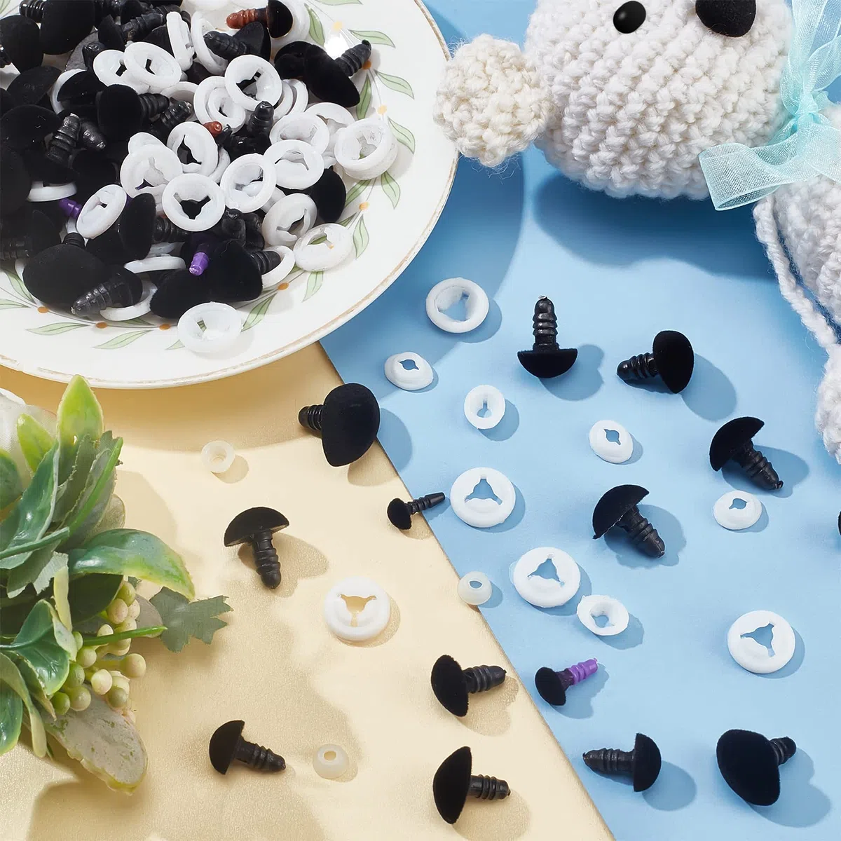 PH PandaHall 80pz Nasi di Sicurezza Floccati, Velluto Amigurumi Nasi 8 Taglie Nasi di Animali di Peluche Naso Artigianale con Rondelle per Teddy Bear Puppets Animali di Peluche 7/9/12/14/15/16/18/21mm
