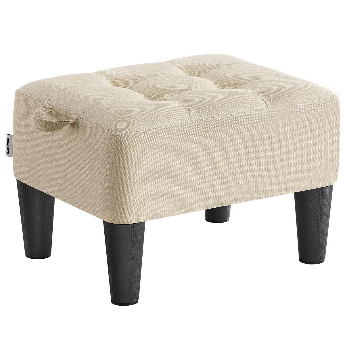 SONGMICS Sgabello Poggiapiedi, Pouf Contenitore in Tessuto Simil Lino, Imbottitura Spessa, Portata fino a 150 kg, per Soggiorno, Camera da Letto, Ingresso, Beige Sabbia e Nero Inchiostro LOM502LF01