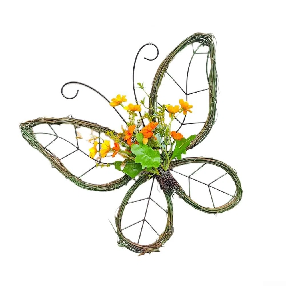 Ghirlanda di farfalle artificiali primaverili da appendere alla porta d'ingresso, decorazione per la casa per soggiorno, camera da letto, ufficio, feste, matrimoni, decorazione in rattan di plastica