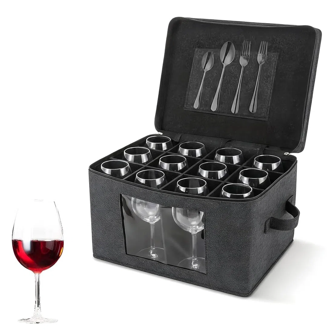 Scatola Porta Bicchieri da Vino con Coperchio, Contenitore Rigido per Bicchieri con 12 Divisori, Scatola per Imballaggio di Bicchieri.