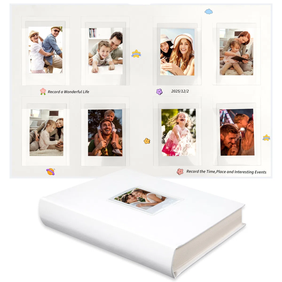 Fotolibro a 128 tasche con spazio per scrivere, finestra frontale, album fotografico da 3 pollici compatibile con Fujifilm Instax Mini 12 11 9 8 7s 99 40/HP Sprocket/K-pop Photocards(Bianco)