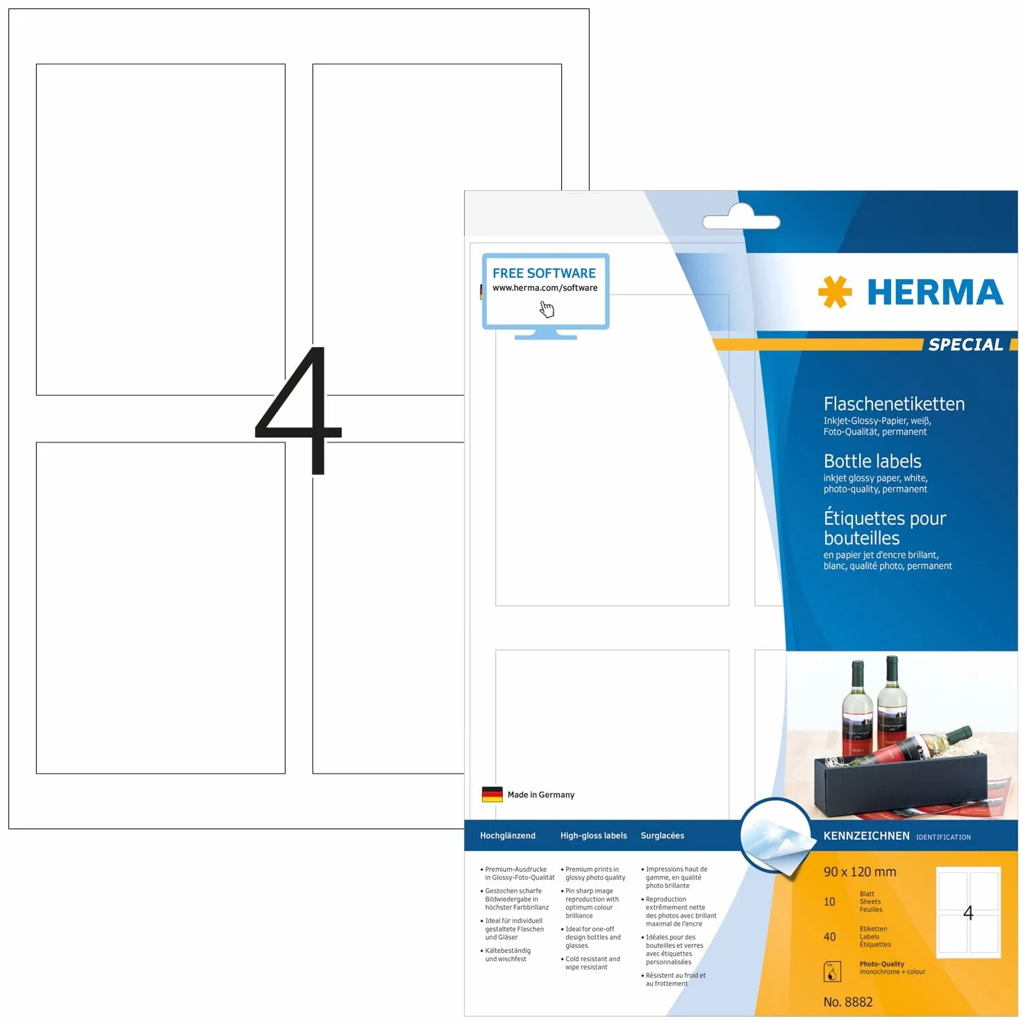 HERMA Etichette per Marcatura, 90 x 120 mm, Etichette Adesive A4 per Stampante, 4 Etichette per Foglio, Bianco