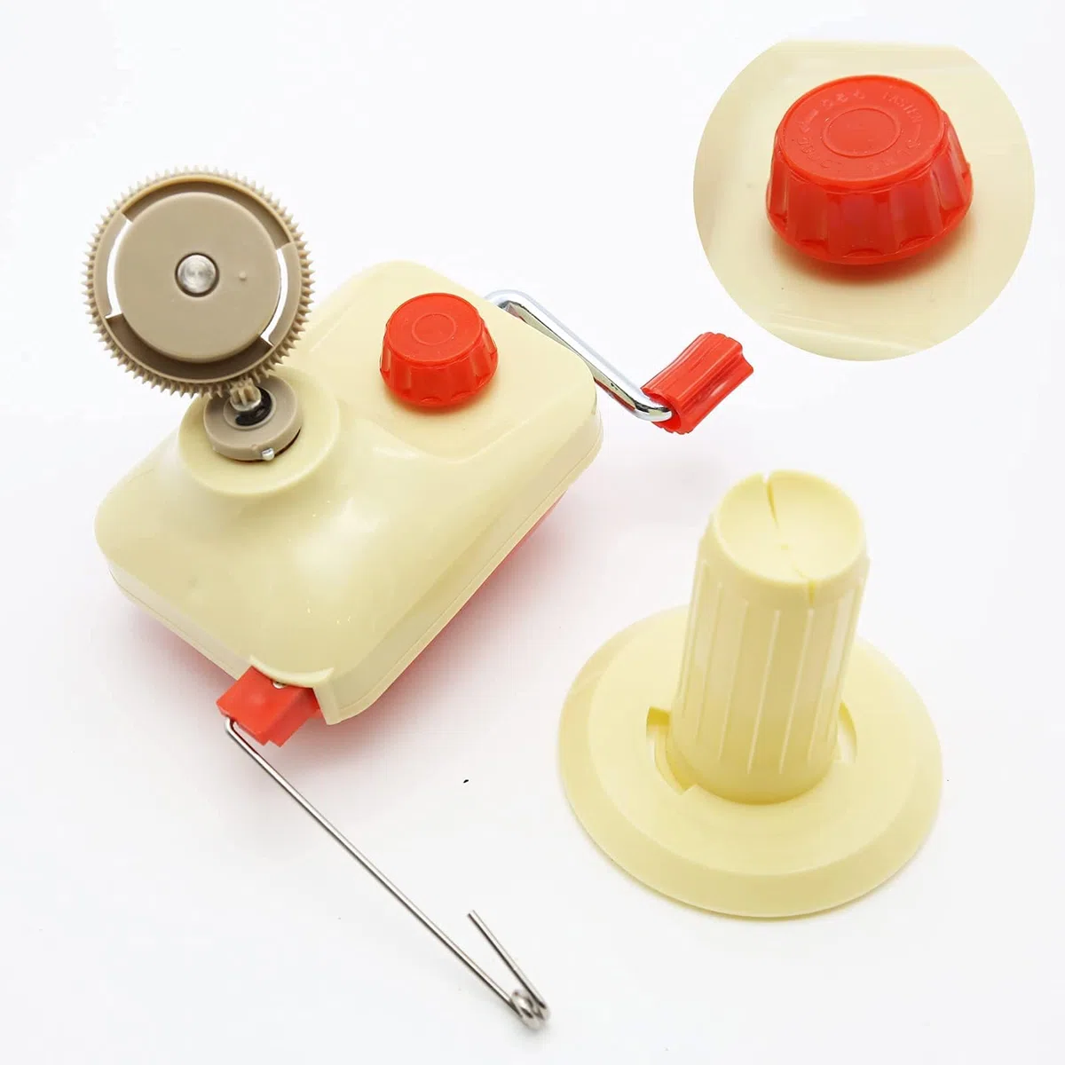 LAMXD Needlecraft - Avvolgitore per gomitoli di filati, azionato a mano, rosso, confezione portatile, facile da installare e usare, robusto con manico in metallo e morsetto da tavolo, incluso set di
