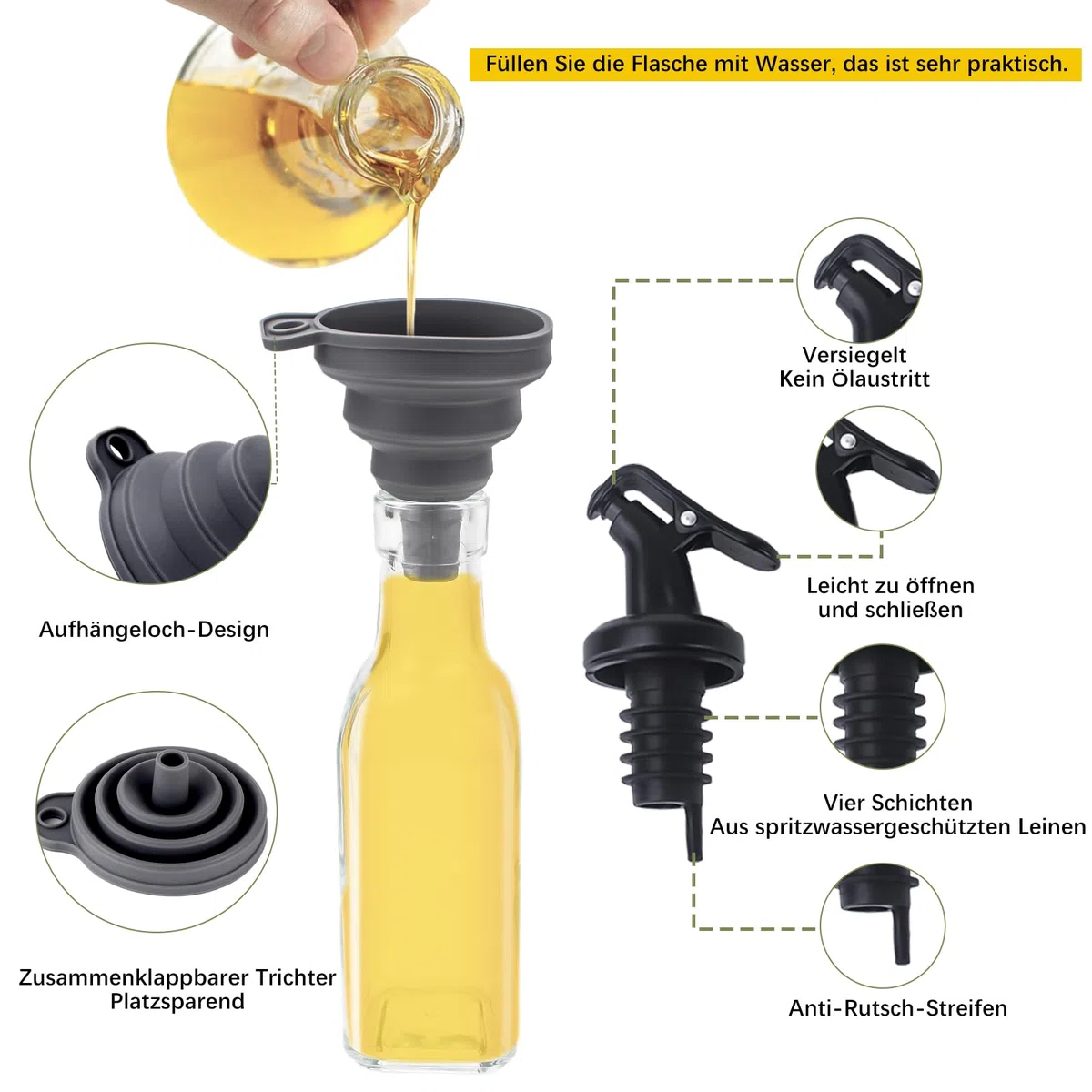 Set Olio Aceto Sale Pepe ( da 5 Pezzi), Il Design a Rotazione della Copertina, può Utilizzare Una varietà di Metodi di Dumping,Oliera Vetro