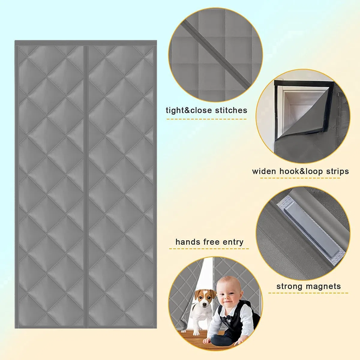 Tenda per Porta Isolante Termico e Acustico, Magnetica Autoassorbente, Anti Freddo per Cucina e Casa, Zanzariera, Nessuna Perforazione Necessaria (Grigio, 80 x 210)