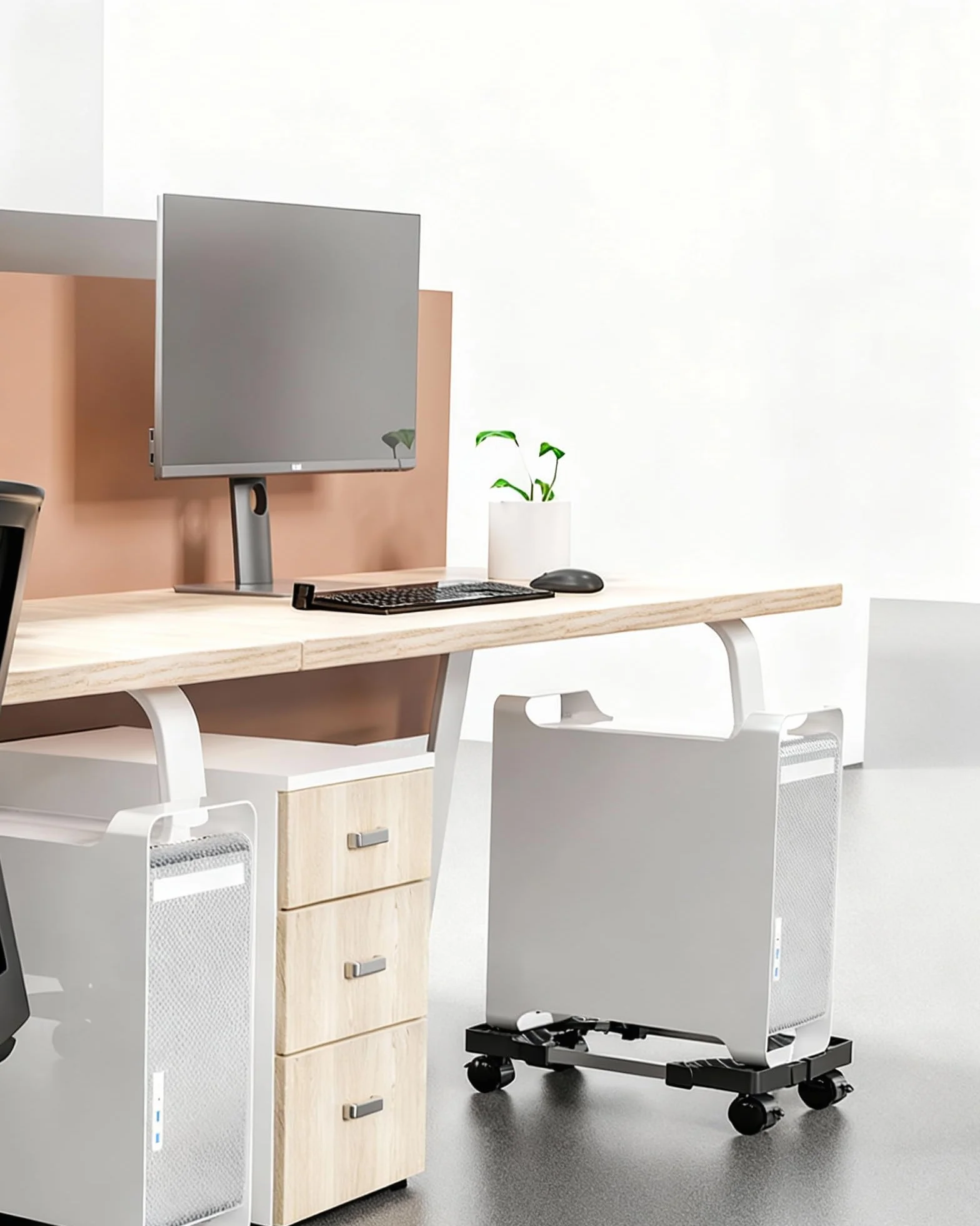 Supporto PC Case Fisso Con Ruote: Ventilato e Regolabile - CPU Mobile, Carrello Porta PC Sotto Scrivania (Nero)