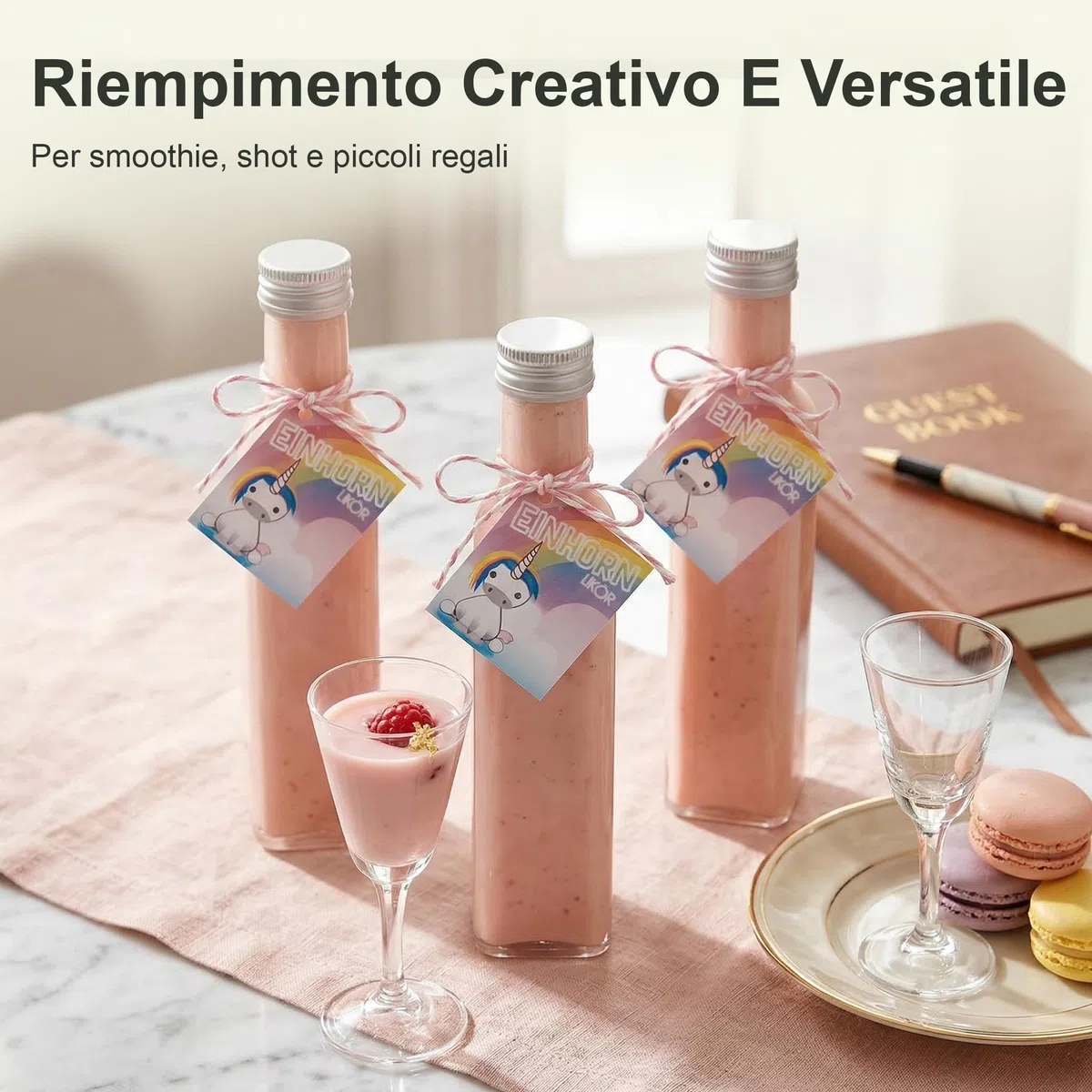 24 bottiglie vetro 250ml – bottigliette di vetro piccole 250 ml – bottiglia vetro 250 ml – per liquore sciroppi olio – tappo a vite – con etichette imbuto matita