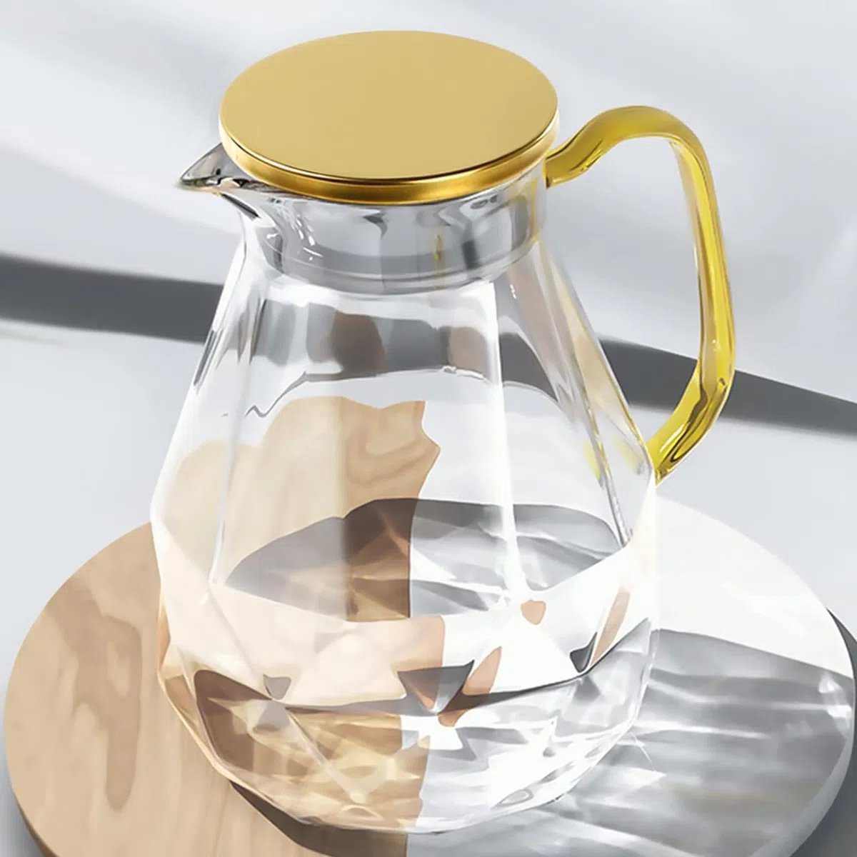 DUJUST Caraffa per Acqua con Coperchio in Acciaio Inossidabile [2 L],Brocca in Vetro con Maniglia di Disegno del Diamante, Decorazione per la Stanza, Caraffa in Vetro per Acqua ad Alta Durata