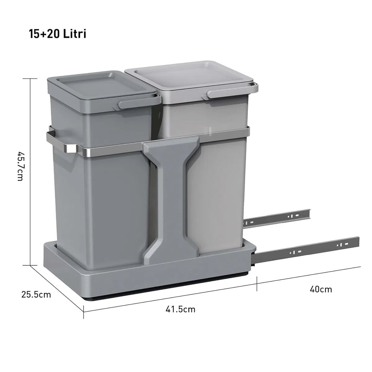 EKO Pattumiera Differenziata 2 Scomparti 20L + 15L Estraibile | Sottolavello con Guide Scorrevoli | Chiusura Silenziosa Compatta