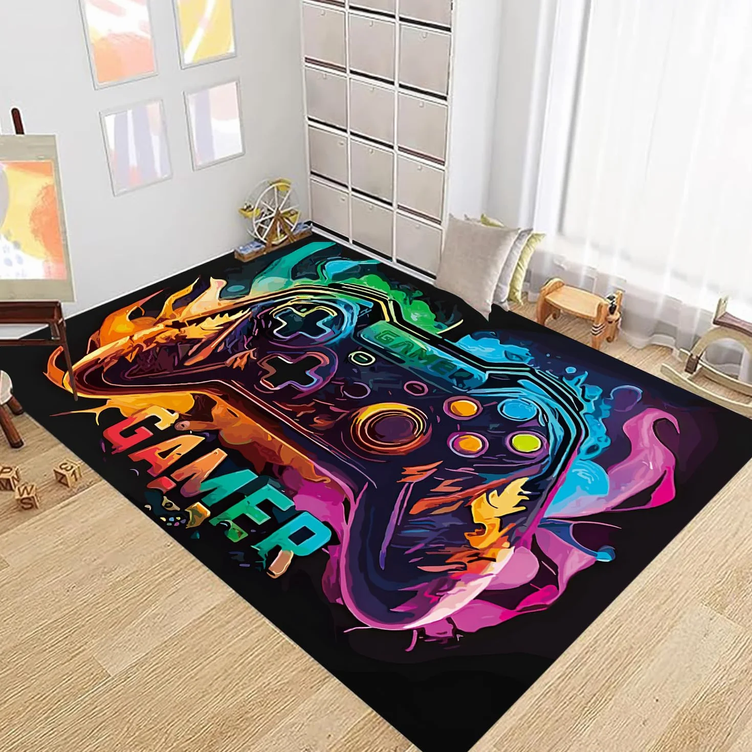 Tappeto Con Controller Di Gioco 50 x 80 cm, Tappeto Antiscivolo Con Decorazioni Graffiti, Per Gamer E Adolescenti, Ideale Per Camera Da Letto, Soggiorno, O Stanza Dei Giochi (E)
