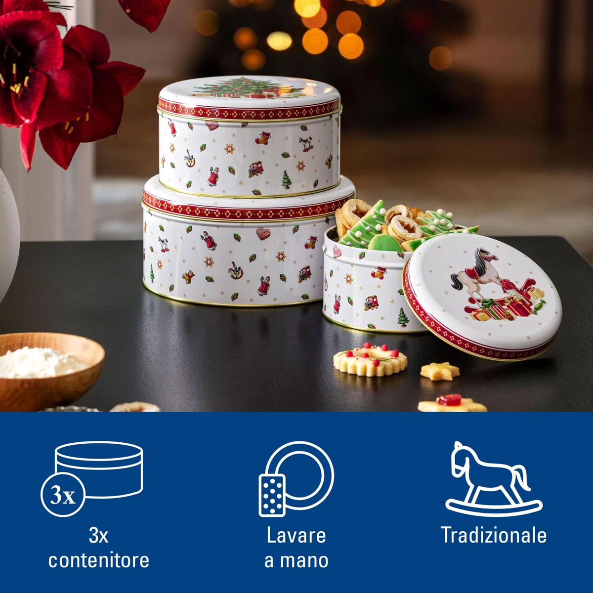 Villeroy & Boch - Winter Collage Set di Biscottiere Variopinto, Scatola di Biscotti, Biscottiera, Scatoline Biscotti, Decorazioni per la Casa, Xmas, Natale, Metallo