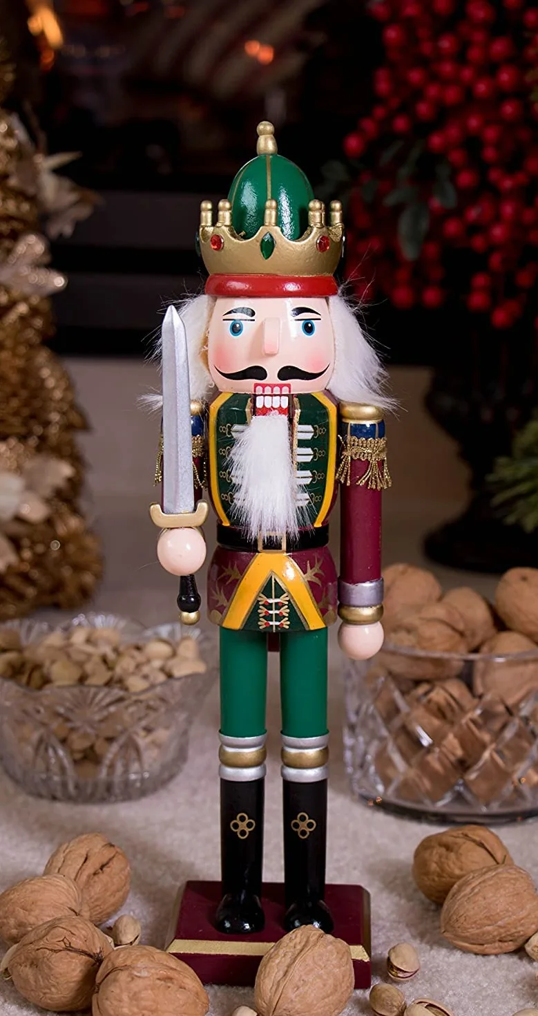 KAHEIGN 2 Pezzi Soldati Schiaccianoci di Legno, 2 Stile 30CM Figure Tradizionali dello Schiaccianoci di Natale Soldato Dipinto in Legno di Pino Premium per Casa Camino Decorazione (Tamburo & Spada)