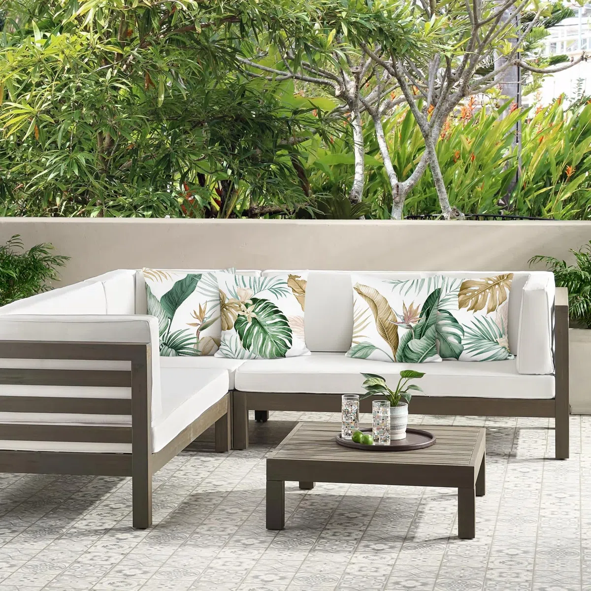 Bonhause Federe per Cuscini Foglie Tropicali 45 x 45 cm Copricuscini Foglia Verde Marrone Velluto Morbido Federa per Cuscino Divano Casa Giardino Decorazione Set di 4