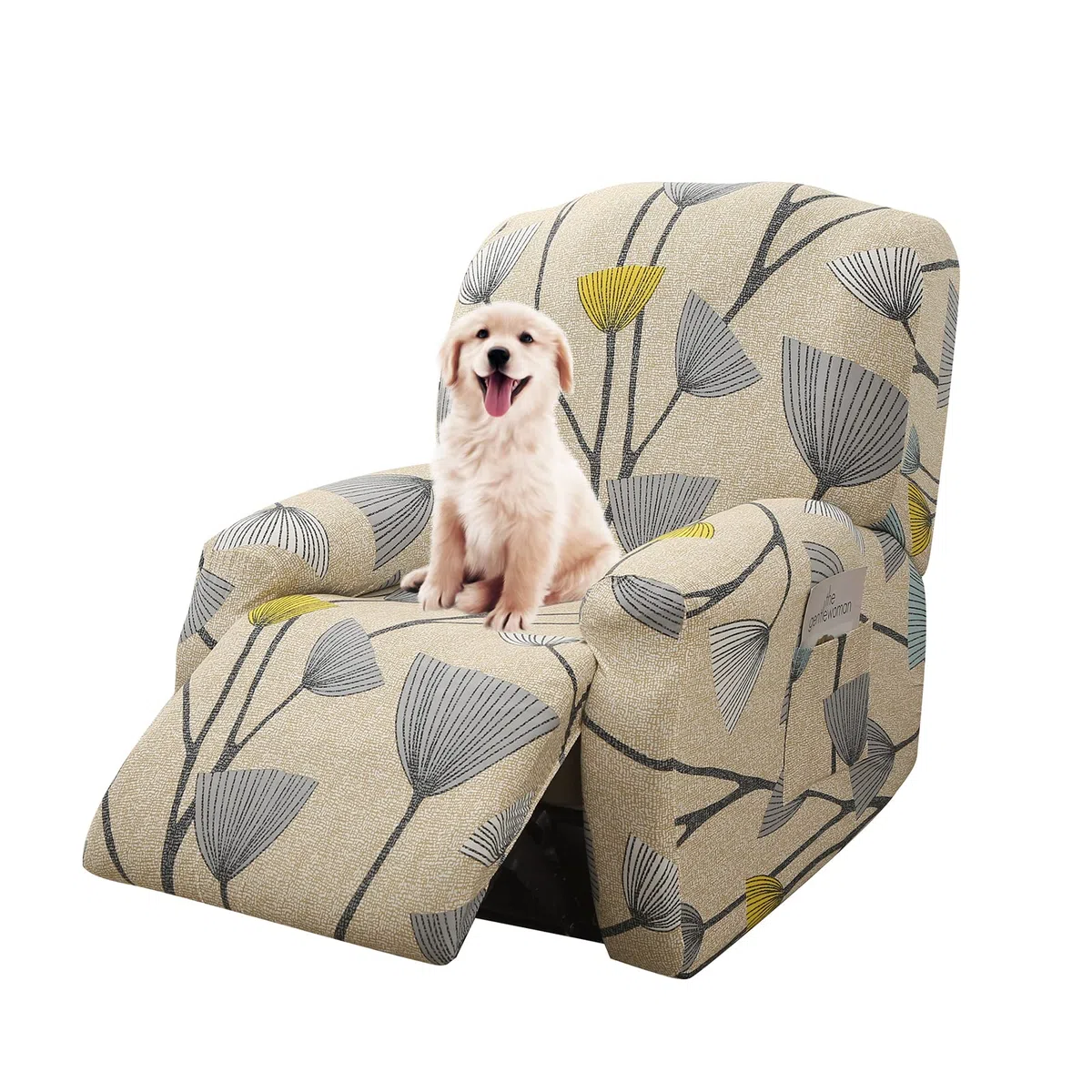 Lydevo Copripoltrona Relax Reclinabile Universale, 1 Posto Reclinabile con Tasche, Elasticizzato Lavabile Rimovibile, Fodere Poltrona Relax, Foglie Beige