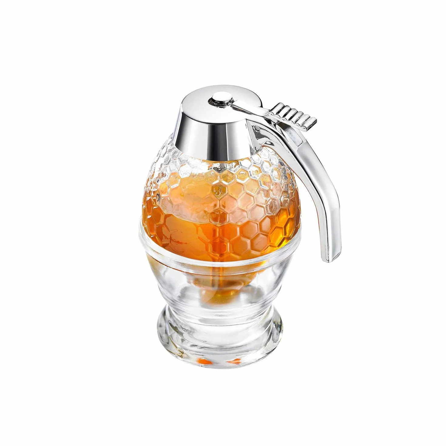 Westmark Contenitore per miele/Dispenser con supporto, Capacità: 200 ml, Vetro/Plastica, Deluxe, Trasparente/Argento, 65132260