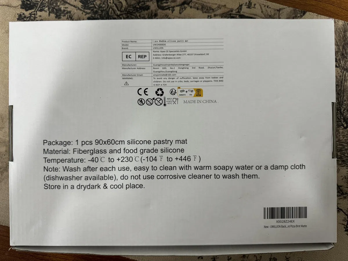 UWILLION Tappetino da forno in silicone, misura grande, 90 x 60 cm, XXL, in silicone, con misurazione per fondente, pizza e pane