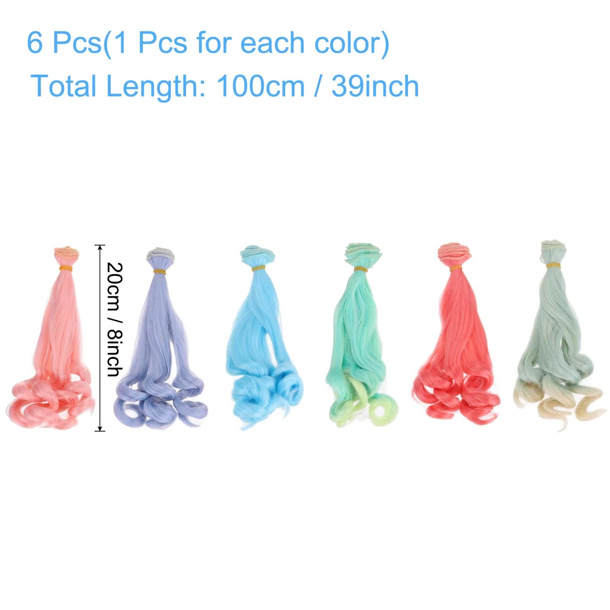 PATIKIL 20CM Parrucche per Bambole, 6pz Capelli Parrucca Riccio in Seta ad Alta Temperatura Accessori per Estensione Capelli Realizzazione Parrucche Bambole Fai Da Te, Multicolore