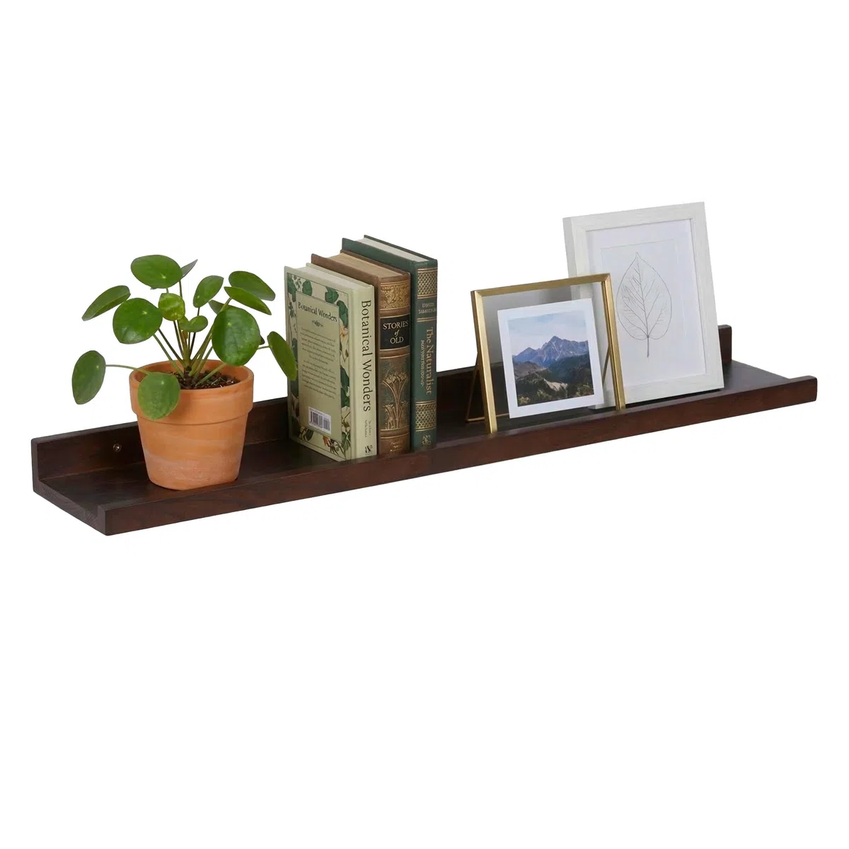 Relaxdays mensola da Parete, A x L x P: 5 x 100 x 15 cm, Legno di Noce, per cornici e Decorazioni, Marrone Scuro