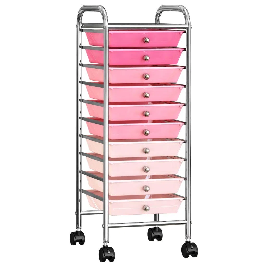 Carrello Portaoggetti con 10 Cassetti Rosa Sfumato in Plastica,Articoli di ferramenta,Utensili,Carrelli merci-320404