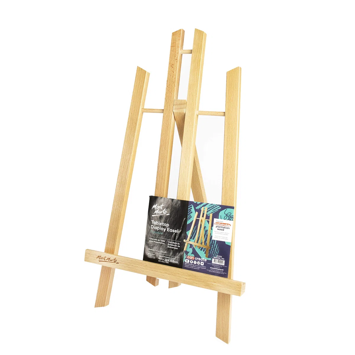 Mont Marte Piccolo Cavalletto Tavolo in Faggio - Medium - Ideale Cavalletto in Legno per la Presentazione di Telaio e Cornici Fino a 40 cm - Perfetto per Eventi, Esposizioni e Convegni