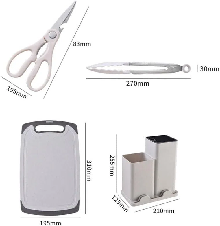 Set Coltelli da Cucina 19 Pezzi con Portautensili – 5 Coltelli in Acciaio + 13 Utensili da Cucina in Silicone – Set Cucina Completo Antiaderente e Resistente al Calore (Rosa)