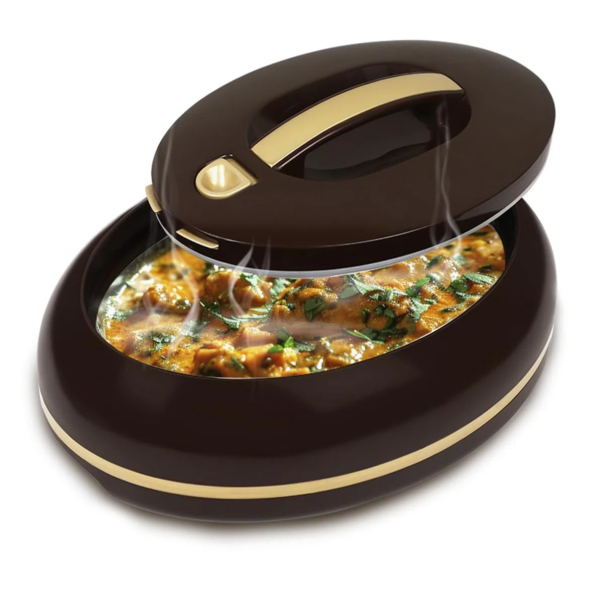 Elegante casseruola ovale isolata grande con coperchio aperto con una sola mano, 3,15 qt. Scaldavivande di lusso - Ciotola termica per buffet/feste - Contenitore per alimenti caldi in acciaio inox