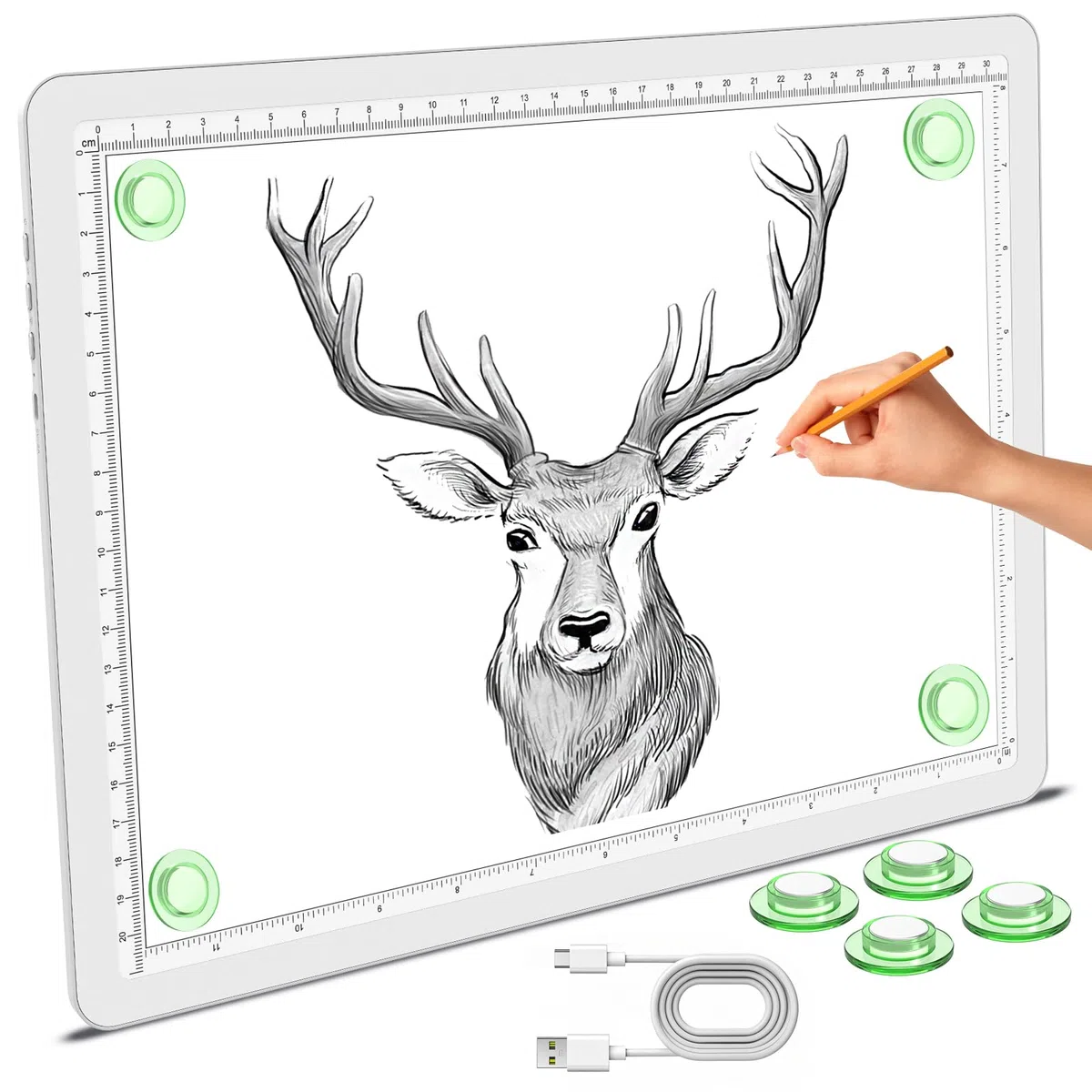Phylosal Blocco luminoso magnetico A4, super luminoso con pulsante laterale, lavagna luminosa a diamante, per tracciare e disegnare, tavolo luminoso per schizzi, diserbo in vinile (bianco)