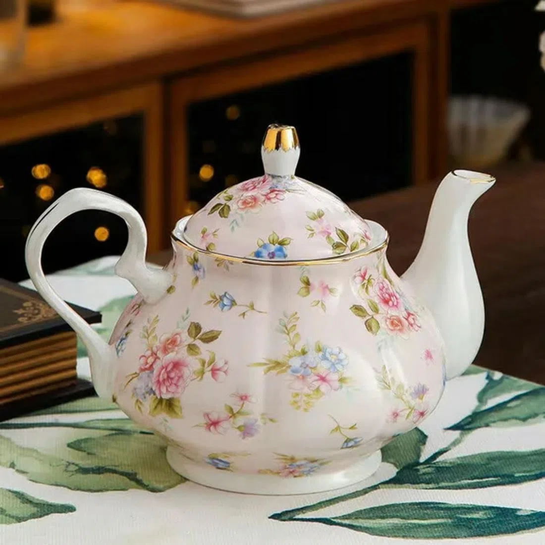 Teiera Inglese Britannica da 400 ml con Base riscaldante in Porcellana, Set di teiere con fornello in Ceramica