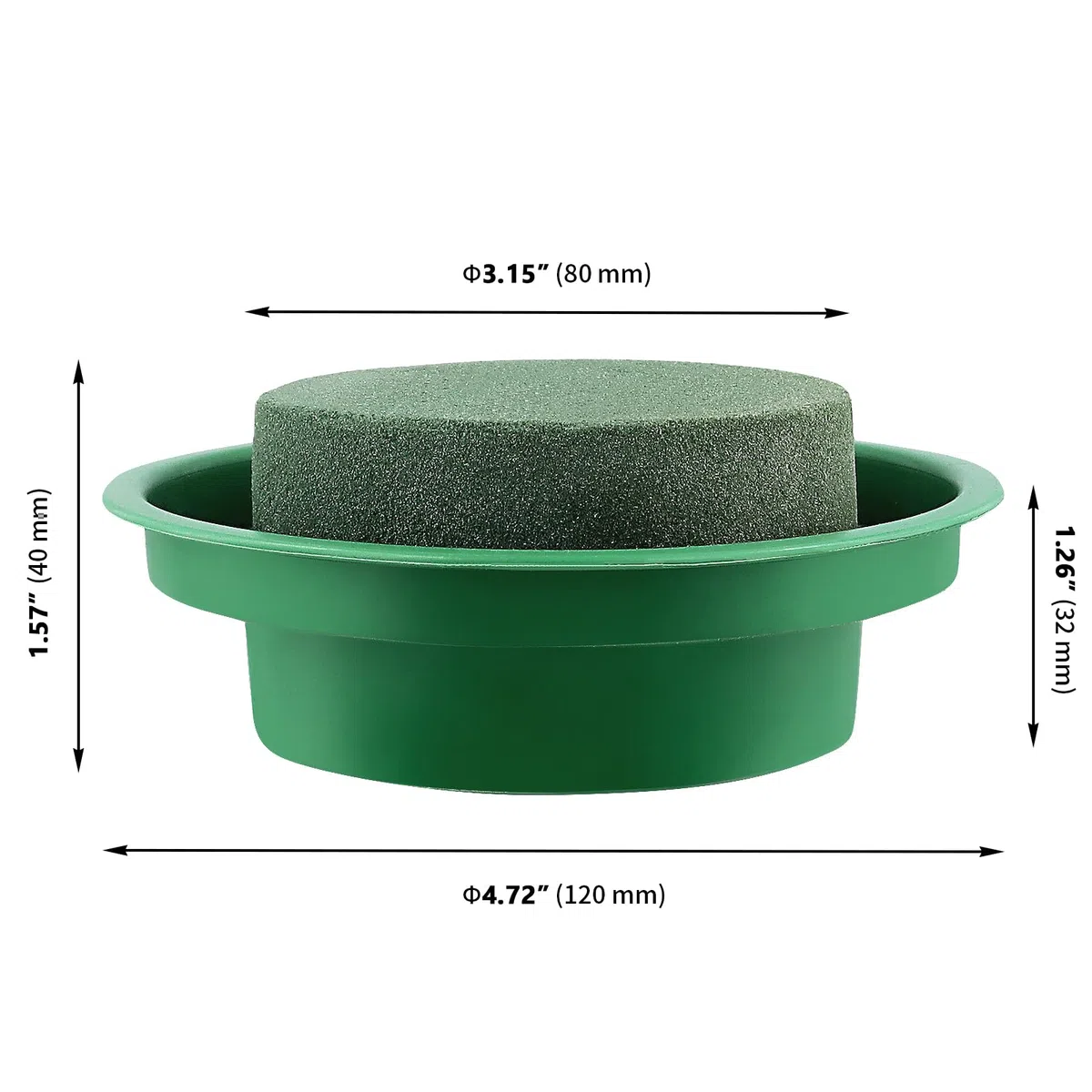 10 pezzi in schiuma floreale da 12 cm con ciotole, blocco rotondo in schiuma per fioristi da 12 cm, base rotonda in schiuma verde per fiori bagnati e secchi, con vassoio, per decorazioni di